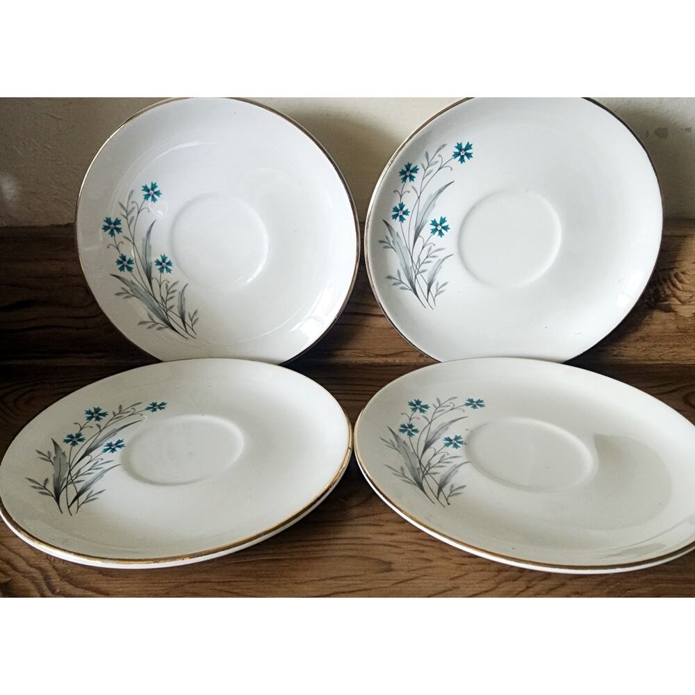 4 SCIO Hampton Saucer Plates Cornflower Teal Turquoise Flower 6" See Pictures
